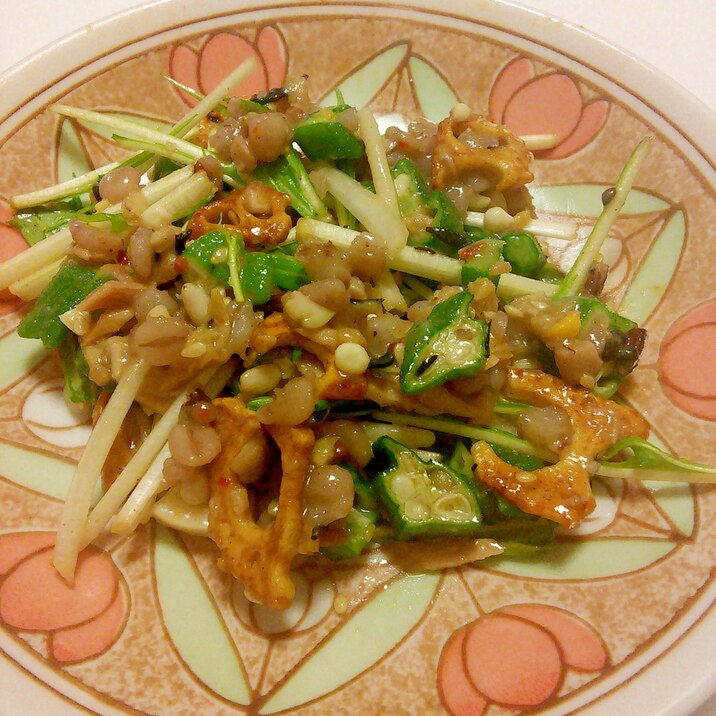 三十雑穀米と水菜とツナとオクラの京風サラダ☆ゆず味
